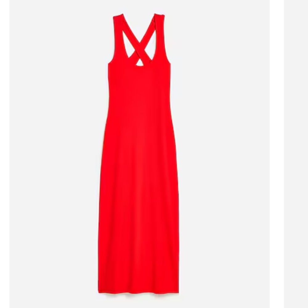 J Crew Red Ribbed Crossback Midi Dress